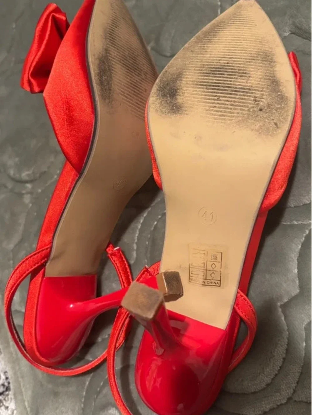 SHEIN Red Satin Bow Pointed-Toe Slingback Heels - Size 41 (US 10)